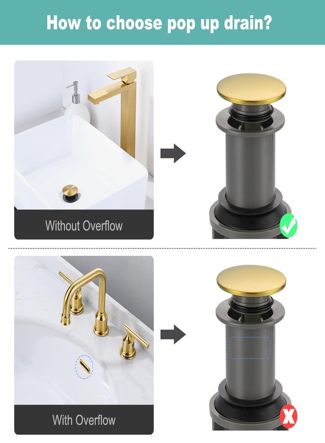 Arcora Bathroom Sink Drain Without Overflow, ARCORA Brushed Gold Pop Up Drain for Vessel Sink Clicker Drain Stopper - Image 3